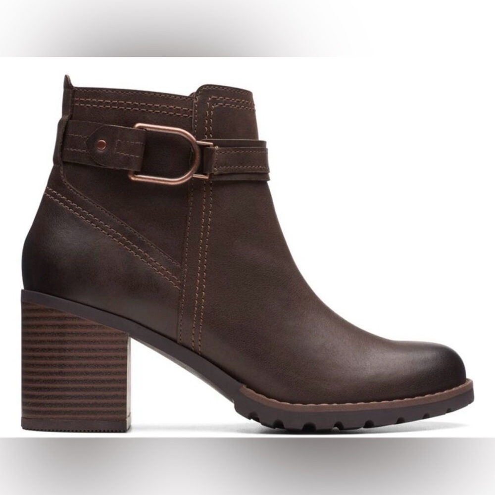 Clarks Womens Leda Strap Dark Brown Leather Boots Size 7 1/2
